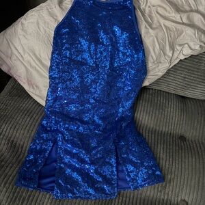 Blue Sequin Halter Dress